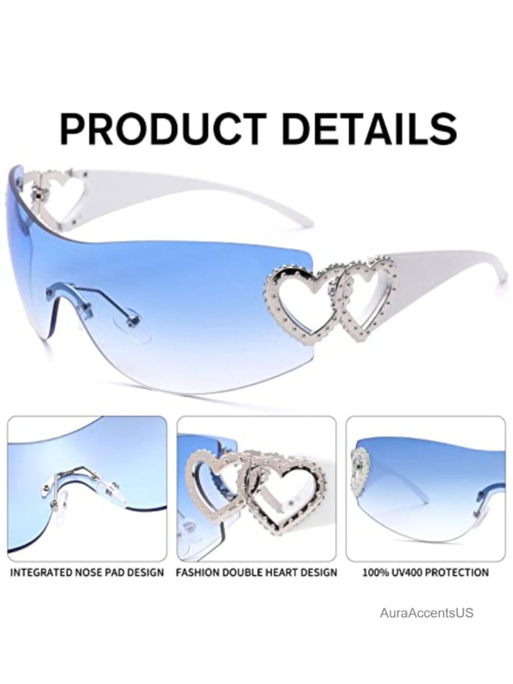 Rimless Wrap Around Y2K Sunglasses Tinted Lens Oversized Retro UV - Picture 4 of 6